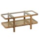 2-tier coffee table with tempered glass top and acacia wood frame, featuring a storage shelf for versatile home decor.