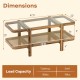 2-tier coffee table with tempered glass top and acacia wood frame, featuring a storage shelf for organization.