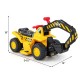 Kids ride-on excavator in yellow with a folding basketball hoop, designed for easy control and realistic digging fun.