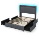 Full/Queen size bed frame with LED lights, upholstered headboard, and four spacious storage drawers for bedroom.