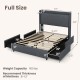Full size bed frame with LED lights, storage drawers, and upholstered headboard for modern bedroom decor.