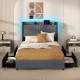 Full/Queen size bed frame featuring a wingback design with exquisite quilting and customizable LED lighting for modern.