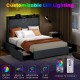 Full/Queen size bed frame with customizable LED lighting, storage drawers, and modern upholstered headboard for stylish.