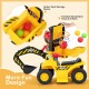 Kids ride-on excavator with folding basketball hoop, under-seat storage, and realistic digging features for fun.