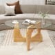 Triangle coffee table with tempered glass top and adjustable rubber wood base, ideal for living room decor and.