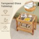 Rattan 2-tier end side table with tempered glass top and acacia wood legs, perfect for small spaces and easy to clean.