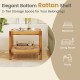 Rattan 2-tier end side table with tempered glass top and acacia wood legs, perfect for bedroom or living room storage.