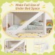 Twin over twin bunk bed with slide and staircase in white, featuring under-bed storage and safety guardrails for kids.