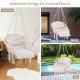 Hammock chair with thick cushion in beige, featuring macrame design and tassels, ideal for patio or balcony relaxation.