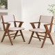 Set of 2 wooden dining chairs with rubber wood frames and linen upholstery, perfect for dining rooms or cafes.