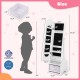Kids jewelry armoire cabinet in white with full-length mirror, multiple storage compartments, and adjustable tilt.