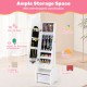 Kids jewelry armoire cabinet in white with full-length mirror, 18 earring slots, and 13 hooks for organized storage.