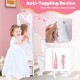 Kids jewelry armoire cabinet in white with full-length mirror and anti-toppling device for added safety.