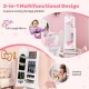 Kids jewelry armoire cabinet in white, featuring a full-length mirror and storage compartments, perfect for little ones.