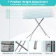 Foldable ironing board in turquoise with 7 height adjustments, sturdy metal frame, and extra iron rest for convenient.