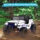 Kids ride-on Jeep car in white with remote control, featuring adjustable speeds and wear-resistant wheels for outdoor.