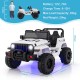 White 12V kids ride-on Jeep with remote control, featuring adjustable speeds and non-slip wheels for outdoor fun.
