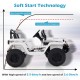 12V kids ride-on Jeep car in white with soft start technology, showcasing features and adjustable speeds for safe.