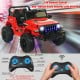 Red 12V kids ride-on Jeep car with 2.4G remote control, featuring adjustable speeds and realistic design for fun.
