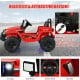 Red 12V kids ride-on Jeep car featuring a control panel, remote control, and realistic design for outdoor fun.