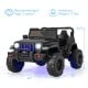 Solid black 12V kids ride-on Jeep car with remote control, 3 speeds, and non-slip wheels for outdoor fun.