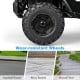 Wear-resistant wheels of the 12V Kids Ride-on Jeep, suitable for asphalt, brick, and wood surfaces for stability.