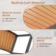 Close-up of the slatted acacia wood seat of the patio curved bench, showcasing its durable, elegant design for outdoor.