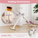 Adjustable abdominal trainer in white with a foldable design, featuring padded supports and a lock pin for safety.