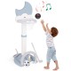Kids basketball hoop with moon-shaped scoreboard, adjustable height, and accessories for indoor and outdoor play.