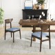 Wooden dining chair set of 2 with brown rubber wood legs and soft blue linen cushions, perfect for dining room comfort.