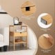Bamboo nightstand with storage drawer and slatted shelf, featuring a waterproof surface and protective foot pads for.