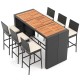 Top view of the 7-piece patio rattan bar set with acacia wood tabletop and soft cushions, perfect for backyard.