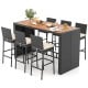 7-piece patio rattan bar set with acacia wood tabletop and soft seat cushions, ideal for outdoor gatherings in the.