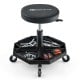 Pneumatic rolling mechanic stool with padded seat, 330 lbs capacity, and large tool tray for easy access to tools.