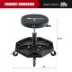 Pneumatic rolling mechanic stool with padded seat, adjustable height 16-22 inches, 330 lbs capacity, and tool tray.