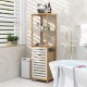 3-tier bamboo laundry hamper with tilt-out design and storage shelves, perfect for organizing towels and toiletries.