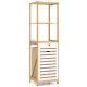 3-tier bamboo laundry hamper with white tilt-out front and storage shelves, perfect for laundry rooms and bathrooms.