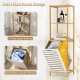 3-tier bamboo laundry hamper with removable basket and open shelves, ideal for laundry rooms and bathrooms.