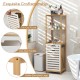 3-tier tilt-out laundry hamper in natural and white with storage shelves, ideal for laundry rooms and bathrooms.