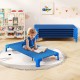 Blue portable stackable daycare cot for kids, featuring sturdy metal pipes and non-slip foot pads for stability.