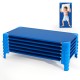 Stackable blue daycare cots for kids, featuring sturdy metal pipes and non-slip foot pads, ideal for home or.