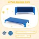 Blue stackable daycare cots for kids, 53 inches long, with sturdy metal structure and non-slip foot pads for stability.