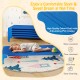 Portable blue daycare cot with smooth edges and sturdy metal frame, ideal for kids' nap time at home or daycare.