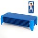 Blue portable stackable daycare cots for kids, featuring sturdy metal pipes and non-slip foot pads for stability.