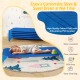 Blue portable stackable daycare cots for kids, featuring sturdy metal pipes and easy storage, ideal for nap time.