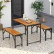 Rectangular patio dining set with acacia wood table and two benches, perfect for outdoor gatherings.