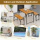 Rectangular patio dining set with acacia wood table and 2 benches, perfect for 4 people, suitable for outdoor use.