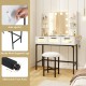 Bedroom makeup vanity desk in white with Hollywood mirror, LED lights, and 3 pull-out drawers for organized beauty.