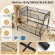 Twin over full metal bunk bed in black with guardrails, ladder, and sturdy slats for space-saving room solutions.