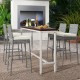 Set of 4 patio wicker barstools with soft cushions and footrests, perfect for outdoor bar tables and relaxation.